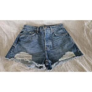 Distressed Denim Shorts High Waisted Ripped Frayed Hem Casual Blue Jeans Size 5